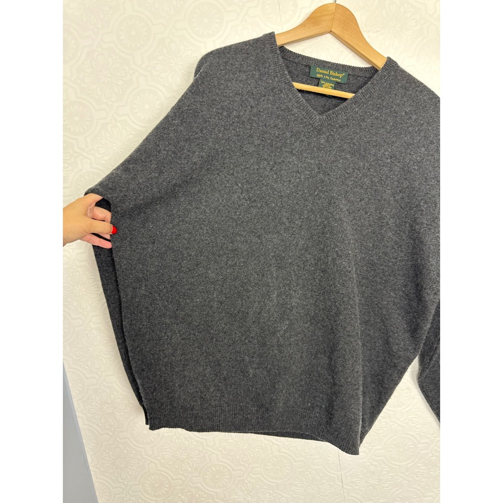 Vintage 100% Cashmere Daniel Bishop Mens 2 Ply V-Neck Sweater Charcoal Gray XL - Picture 4 of 6